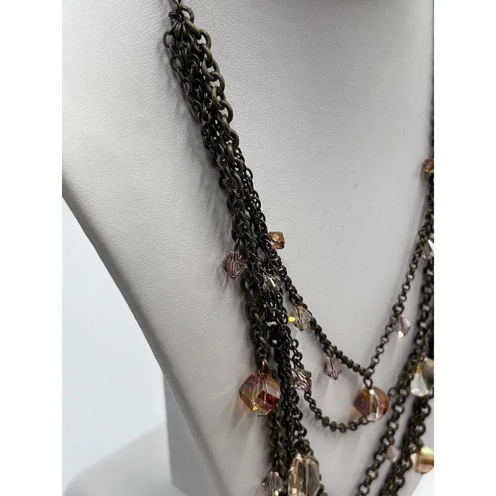 Liz Palacios‎ SF Multistrand Vintage Multi Layer Orange Topaz Crystal Necklace